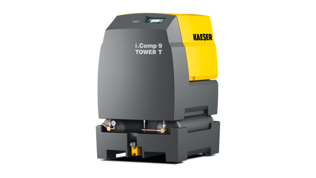 i.Comp 9 Tower T with integrated air receivers and refrigeration dryer, up to 570 l/min.