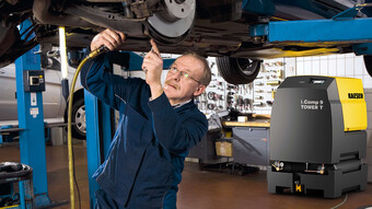 สถานีคอมเพรสเซอร์แบบลูกสูบ i.Comp 9 พร้อมเครื่องทำลมแห้งเย็นในตัวเหมาะสำหรับการใช้งานในโรงงานยานยนต์